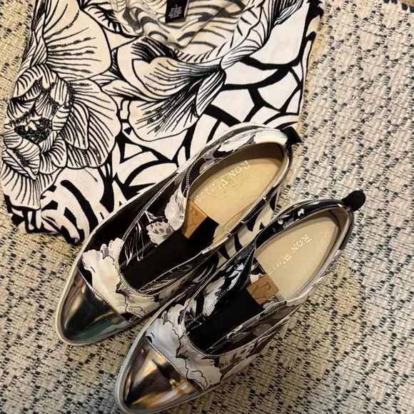 Ron White Black and Silver Floral Women's Sneakers - Picture 2 of 9